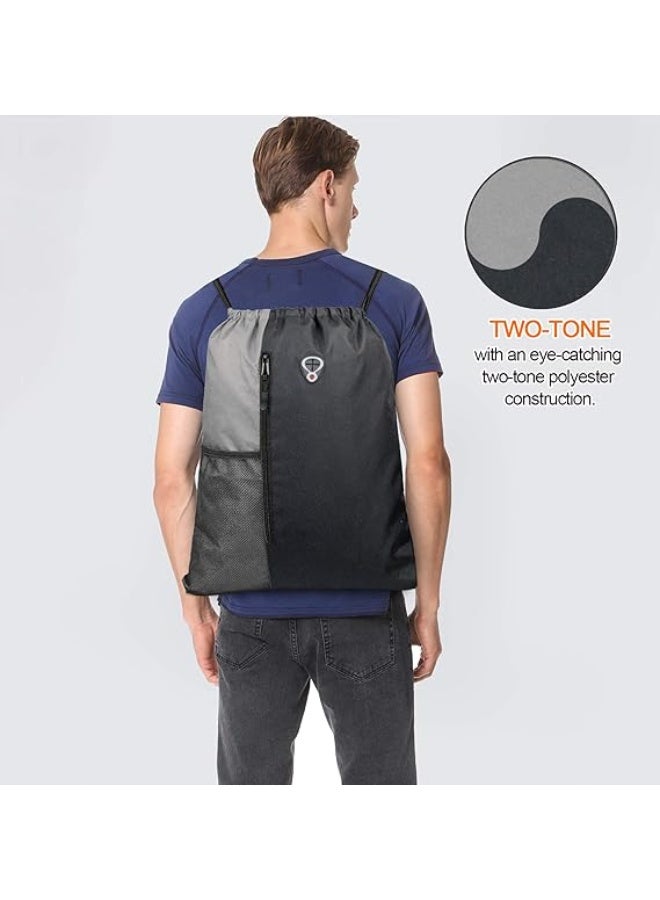 Drawstring Backpack Gym Sports Bag with Front Zipper Pocket and Inner Pocket Large 20"L x 16"W Cinch Sack - Image 4